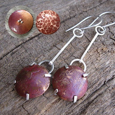 Copper Dome with Silver Frame earrings
